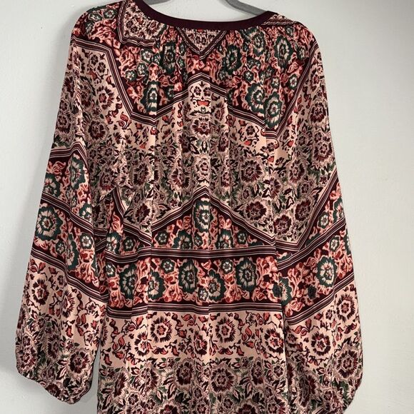 Signature Studio Blouse Womens Plus 3X Long Sleeve Bohemian Floral Beige Red - Picture 8 of 8